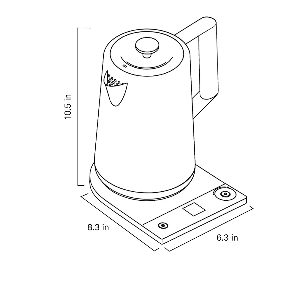 Luna Electric Kettle Pro dimensions 8.3 x 6.3 x 10.5 in