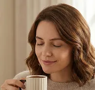 Woman enjoying Turkish coffee